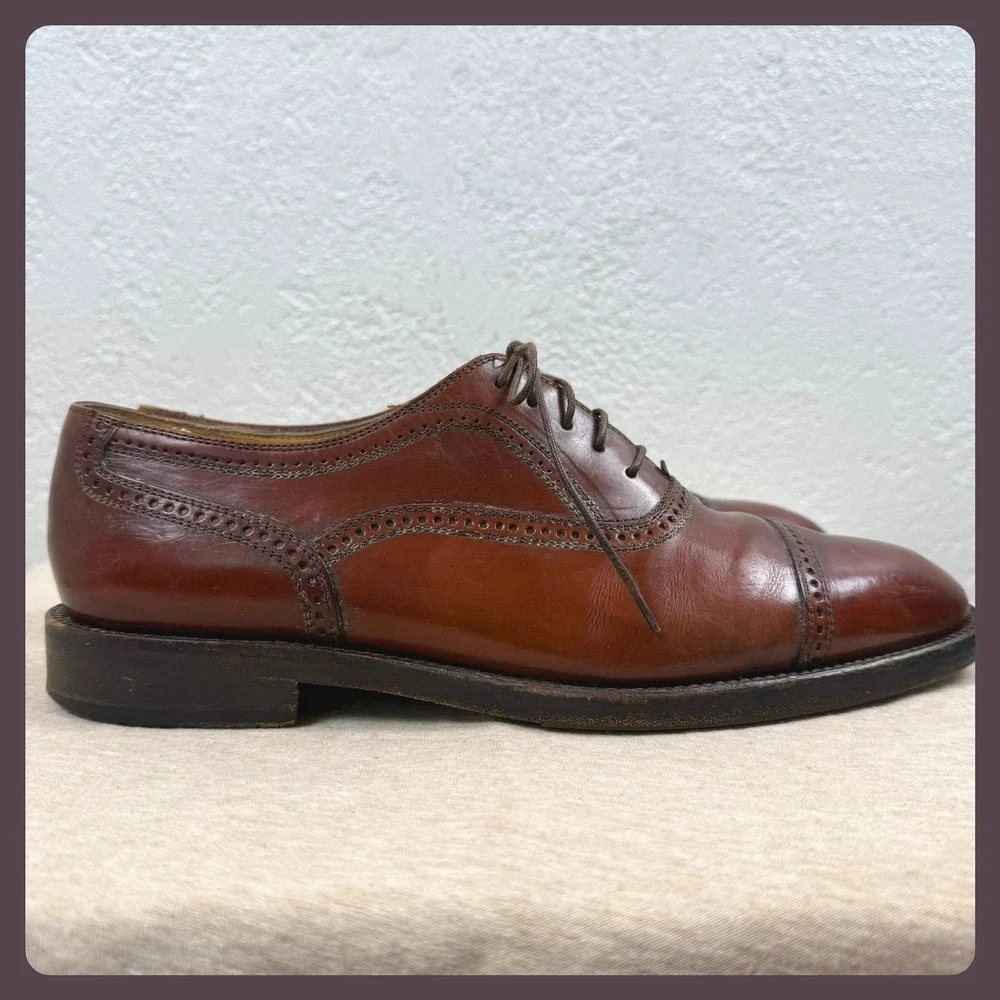 Cole Haan Briaano Mens Brown Leather Cap Toe Oxford Dress Shoes Made in Italy‎